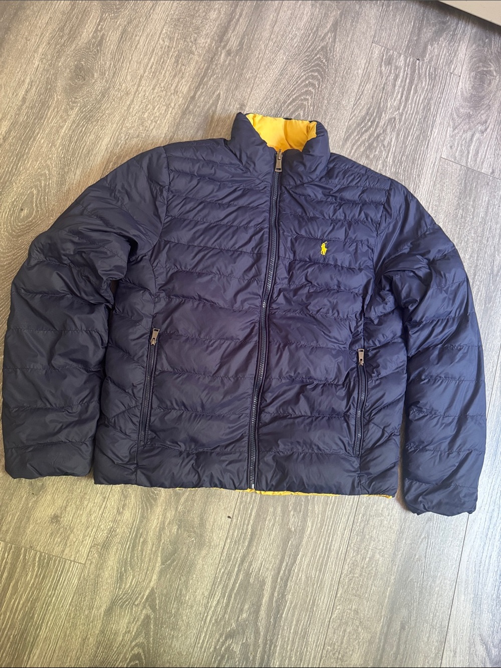 Polo by Ralph Lauren Navy Puffer Jacket with Yellow Accents